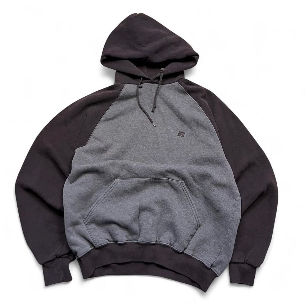 Vintage 2 tone Russell-athletic Men's Grey and Navy Hoodie
